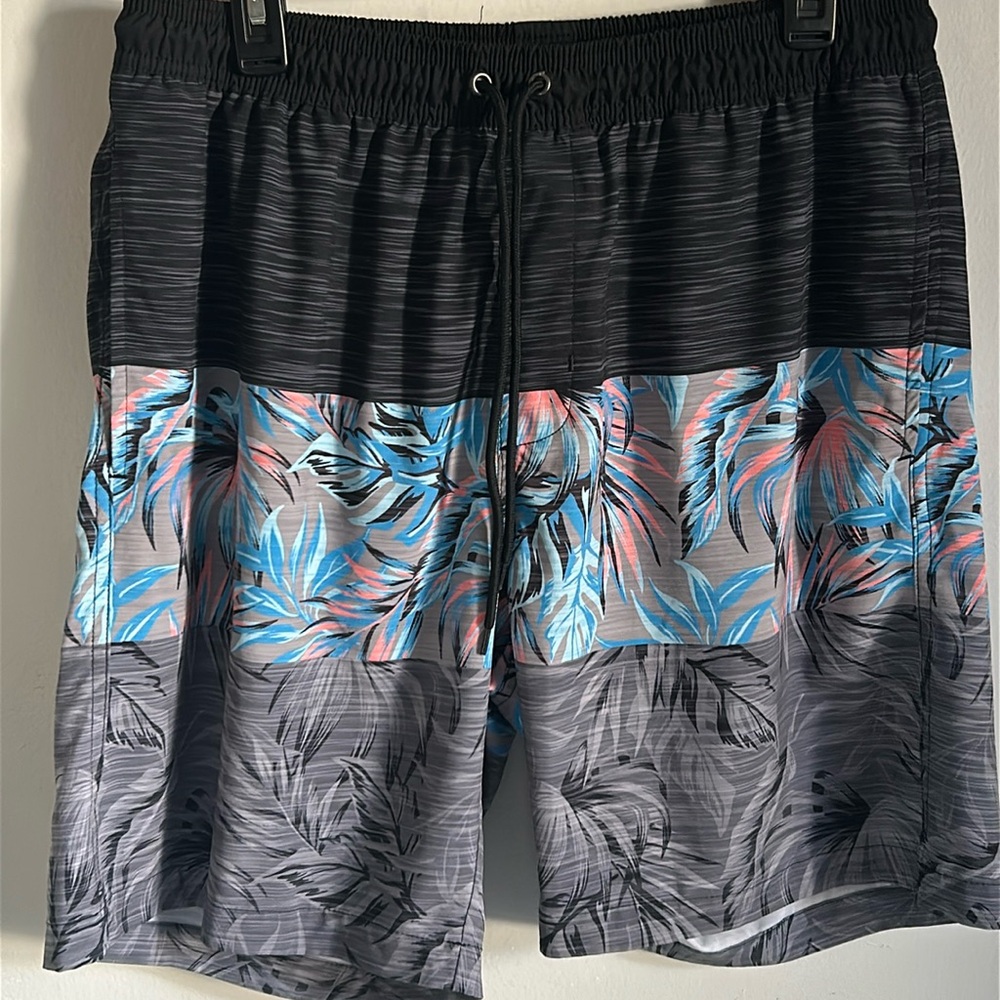 Hot Coals Men’s Tropical Print Draw String Swim Trunks Board Shorts